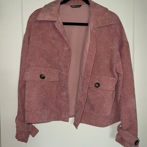 SHEIN Drop Shoulder Flap Corduroy Dusty Rose Button up Jacket